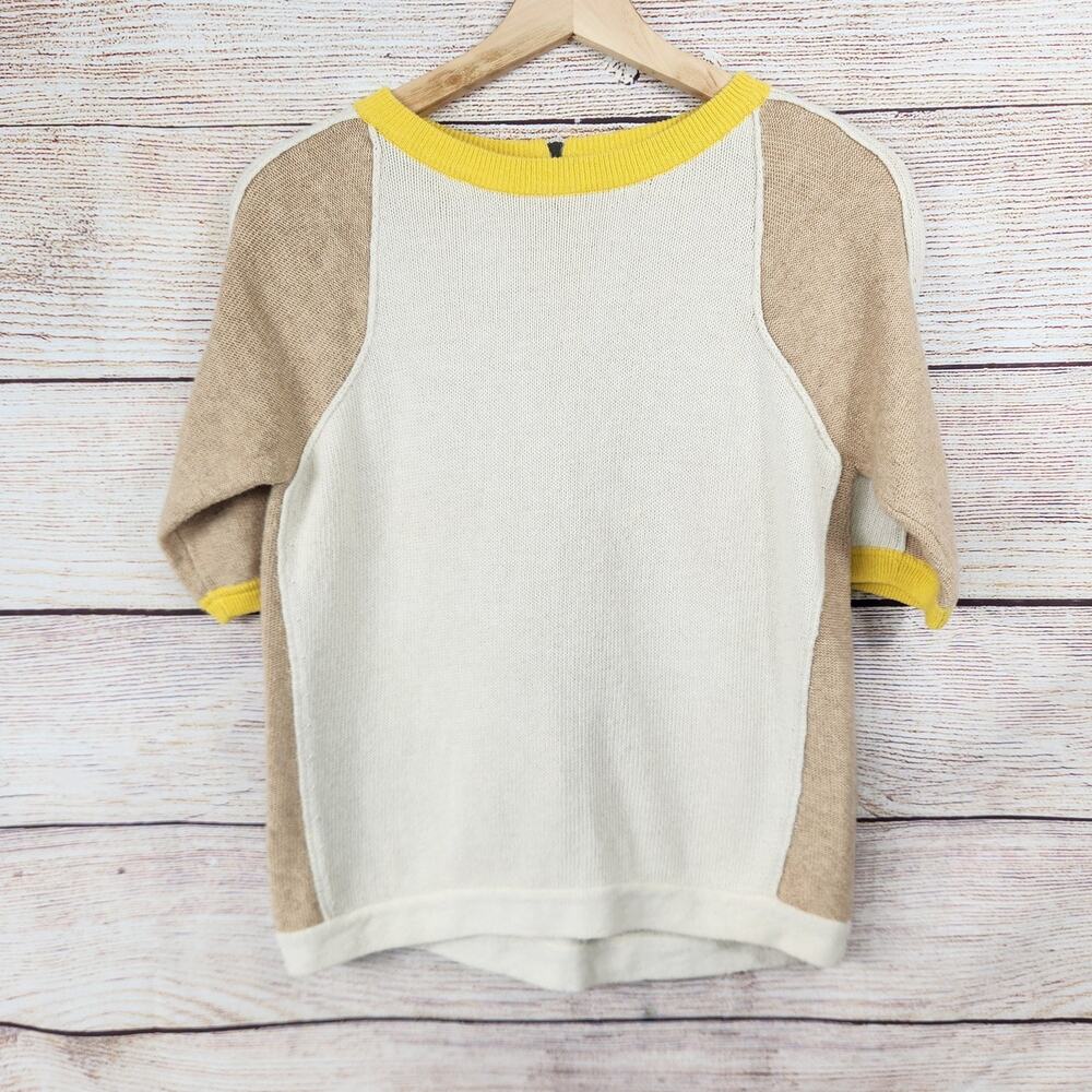 Field Flower Anthropologie Short Sleeve Color Block Sweater Size XSmall Cashmere